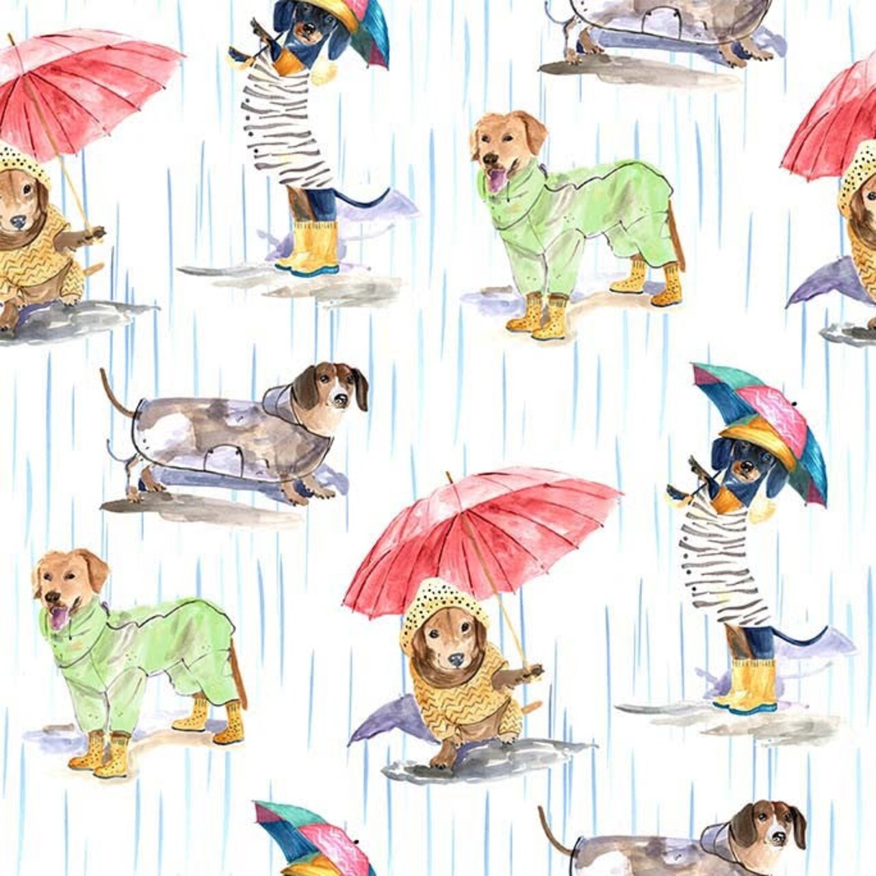Fabric Michael Miller White Dogs in the Rain Paws in the Rain by the Quarter Yard DCX12400-WHIT-D